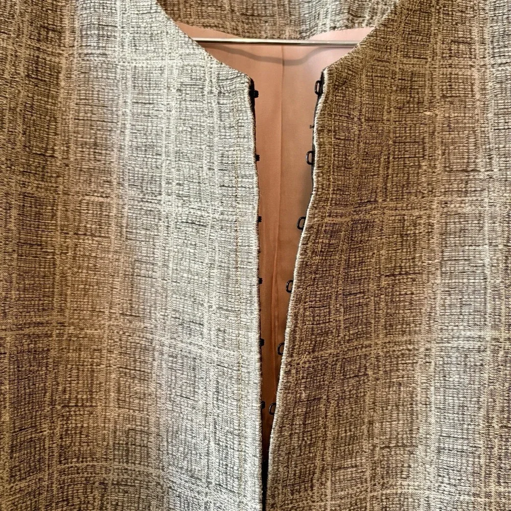 Tamotsu New York Linen Blend Collarless Suit Jacket Blazer Women's L Taupe Sage